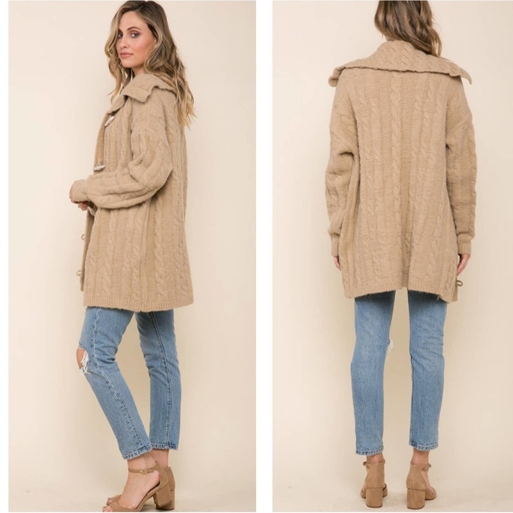 NEW RAGA Timber‎ Trail Toggle Tan Cable Knit Cardigan
